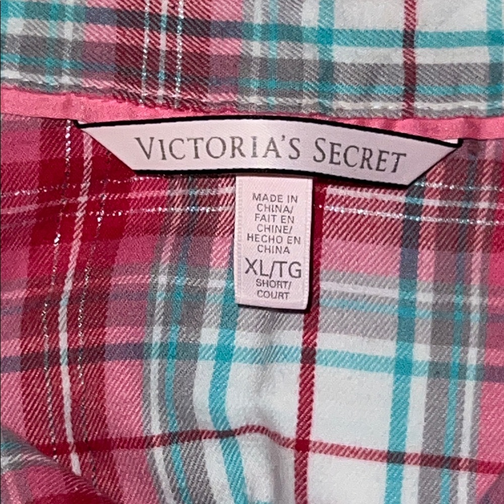 VICTORIA’S SECRET  🛌😴 LK NW COTTON PINK RED BLUE PLAID PAJAMAS Petite XL Short - Picture 8 of 10